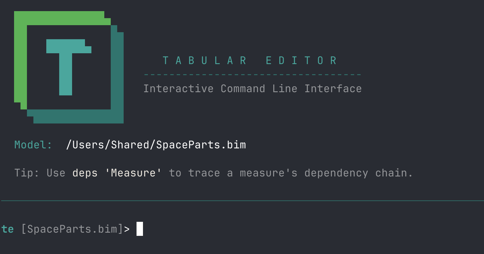 Tabular Editor CLI interactive mode session