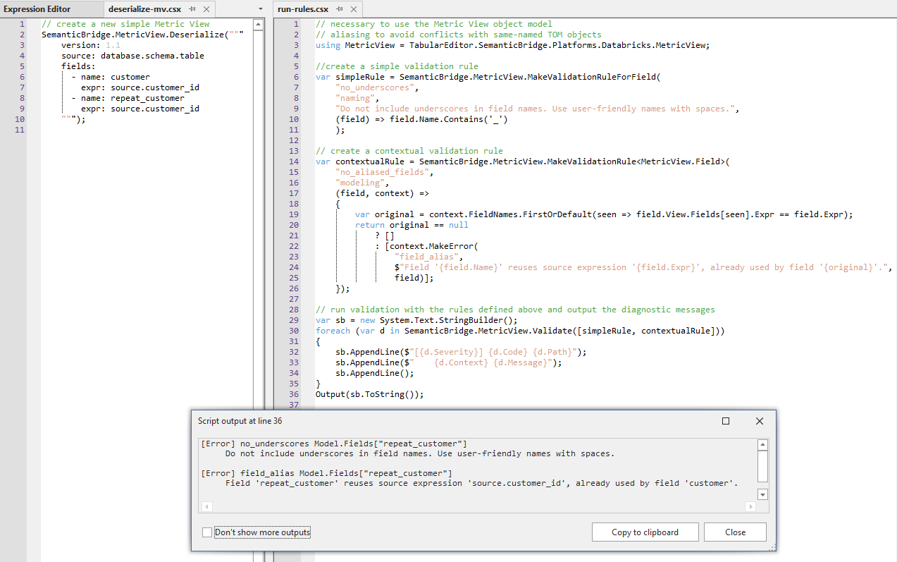 output from one field violating the more complex validation rule
